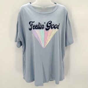WILDFOX Tshirt "Feelin' Good" Graphic Tee XXL Womens Soft Cotton Short Slv Blue